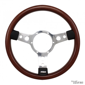 Steering wheel 3 spokes polished/ wood 13 inch